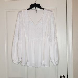 Sahalie white smocked blouse, balloon sleeves, 1x, like new